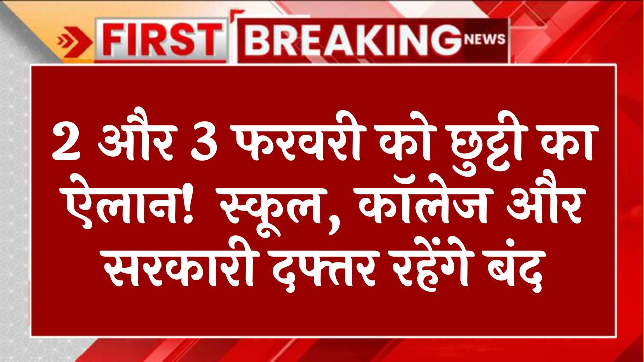 Public Holiday: 2 और 3 फरवरी को छुट्टी का ऐलान! स्कूल, कॉलेज और सरकारी दफ्तर रहेंगे बंद